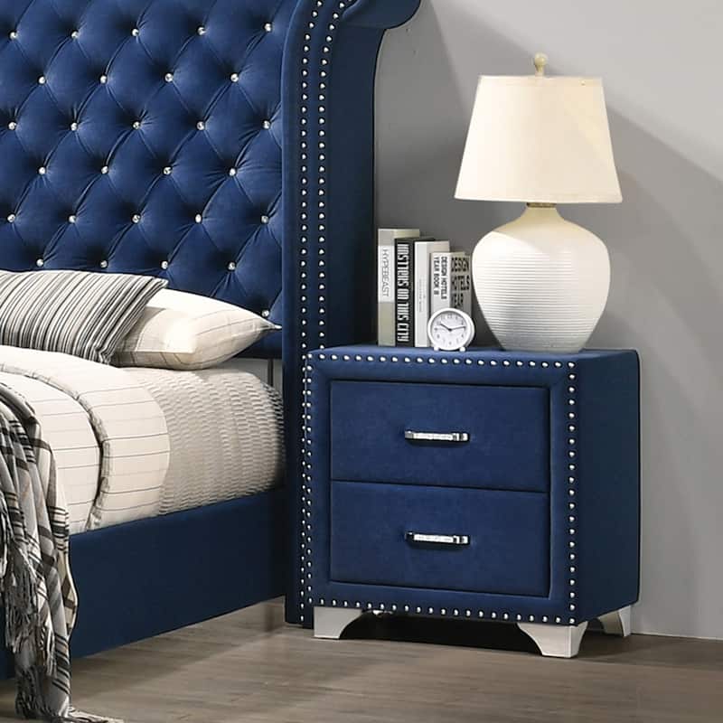 2 Drawers Velvet Nightstand with Metal Handles