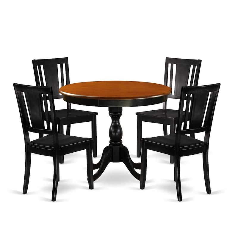 HomeStock 5-Piece Black and Cherry Finish Solid Wood Top Dining table with 4 Chairs