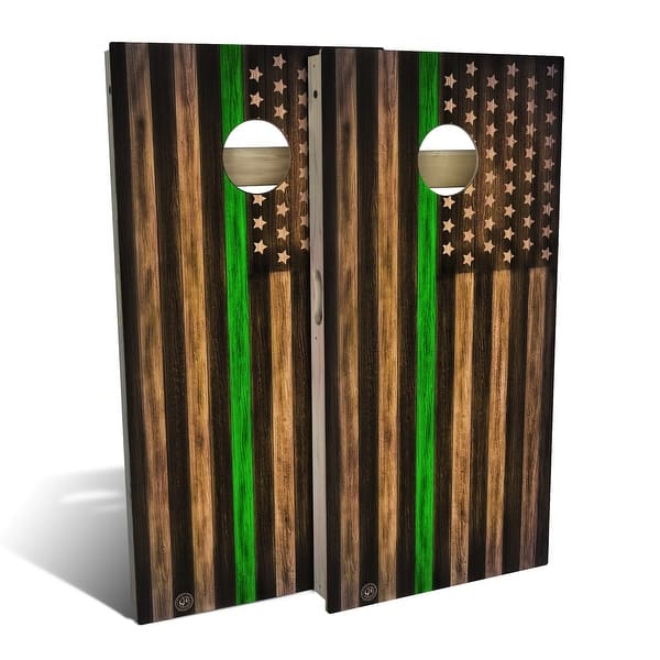 slide 2 of 8, Charred First Responder Green Line Outdoor Cornhole Board Set