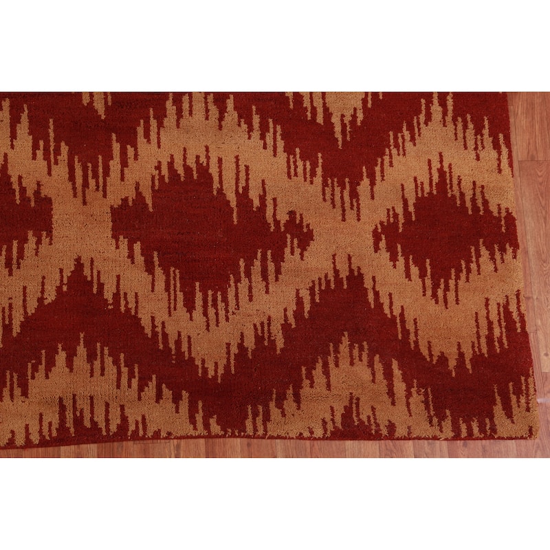 Hand Knotted Oriental 100% Wool Carpet Modern Geometric Oranges & Rust Moroccan Area Rug - 13' 4'' X 10' 0''