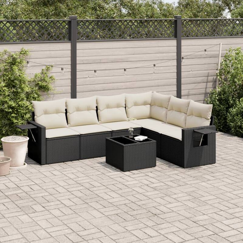 vidaXL Patio Sofa Set with Cushions Outdoor Conversation Furniture Poly Rattan
