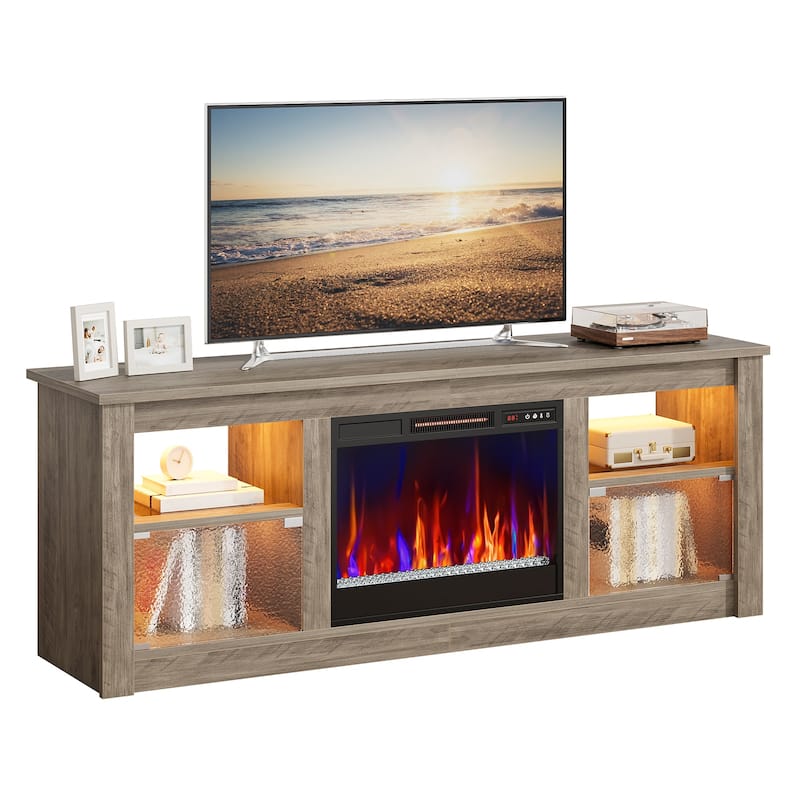 Bestier 63 in. Freestanding Media Console Electric Fireplace TV Stand Fits TV's Up to 70 in. with Cabinet - 62 inches