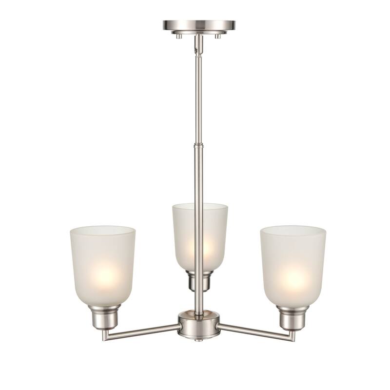 Millennium Lighting Amberle 3 Light Chandelier in Matte Black or Brushed Nickel with Frosted White Shades