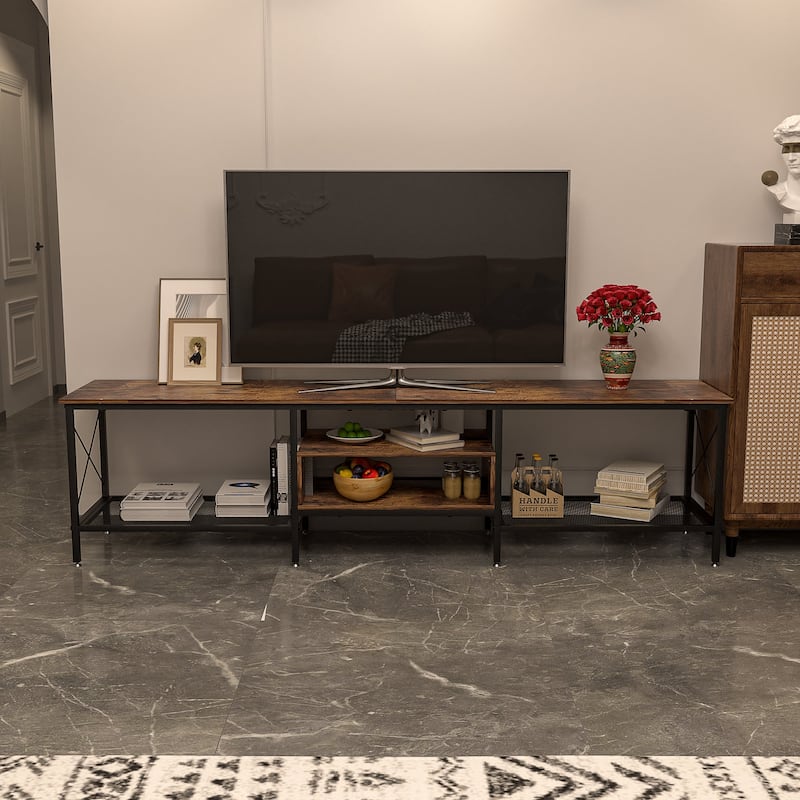 TV Stand for Living Room, Entertainment Center TV Console with Storage Shelves
