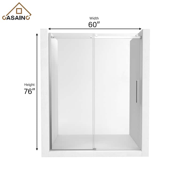 CASAINC 48"/60"W x 76" Sliding Frameless Shower Door with SGCC certification