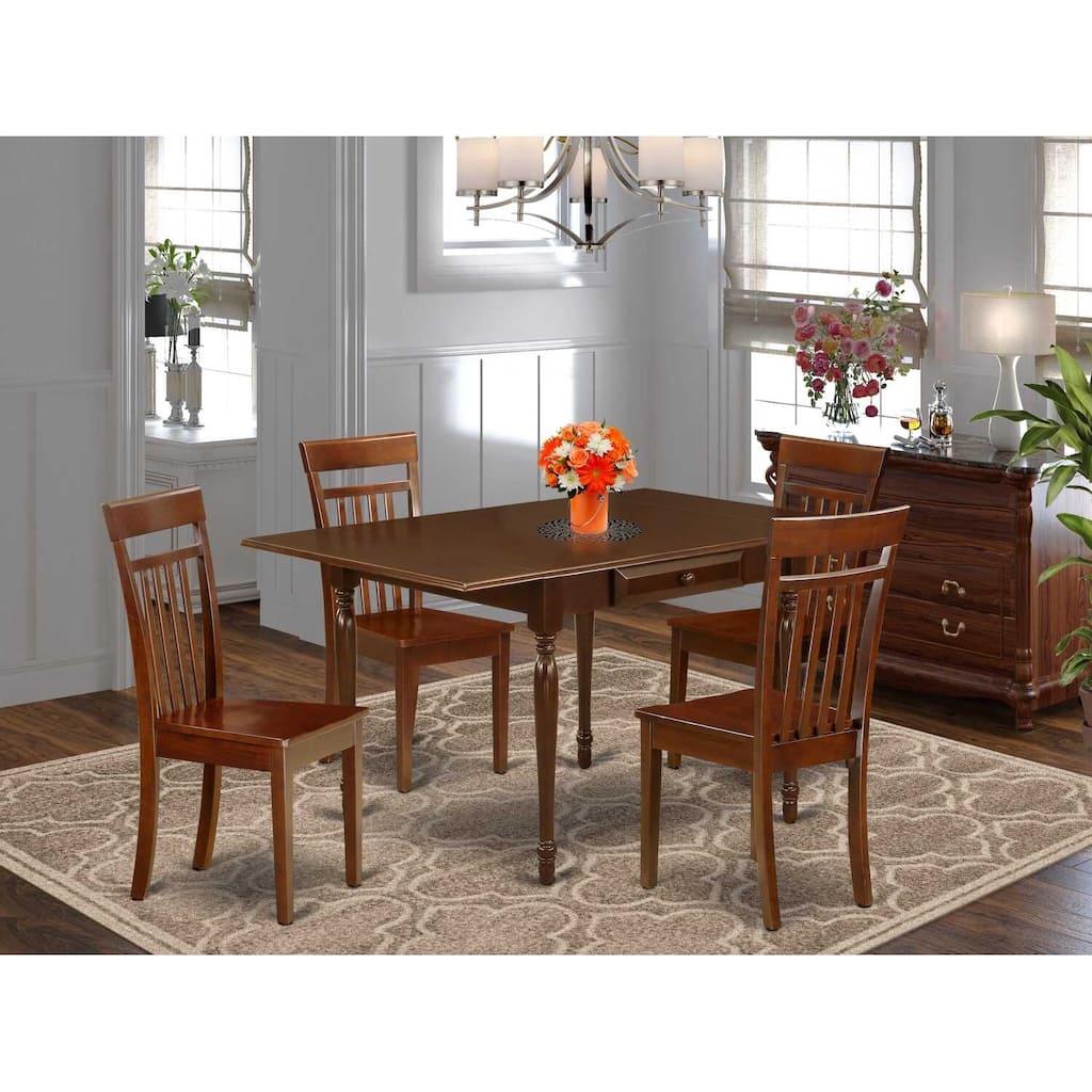 HomeStock 5-Pc Mahogany Finish Solid Wood Top - Dining Room Set with Dropleaf - Seats 4