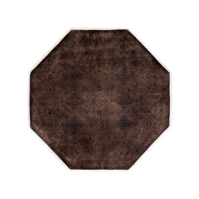 Overton Hand Knotted Wool Vintage Inspired Modern Contemporary Overdyed Brown Octagon Area Rug - 5' 1" x 5' 1"
