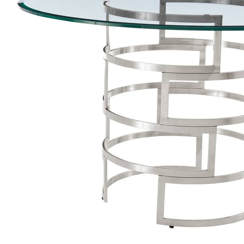 Diaz 48 Inch Glass and Metal Round Dining Table with Pedestal Base