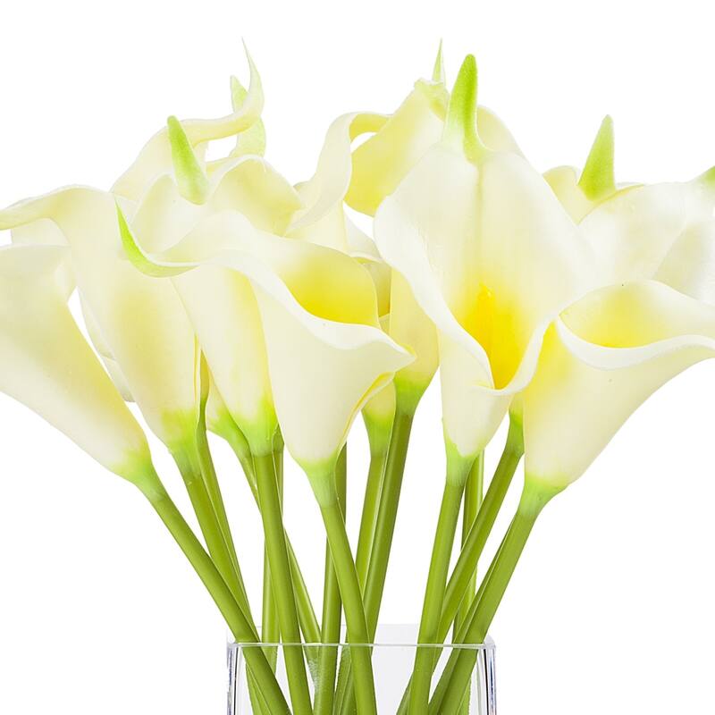 Enova Home Artificial Real Touch Lilies Fake Silk Flowers Arrangement in Glass Vase with Faux Water for Home Office Decoration