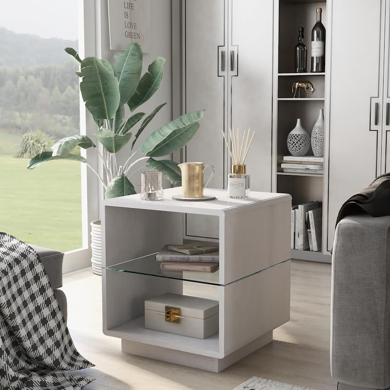 Jessica Contemporary 22-inch Glass Shelf-insert Side Table by Furniture of America - White Oak