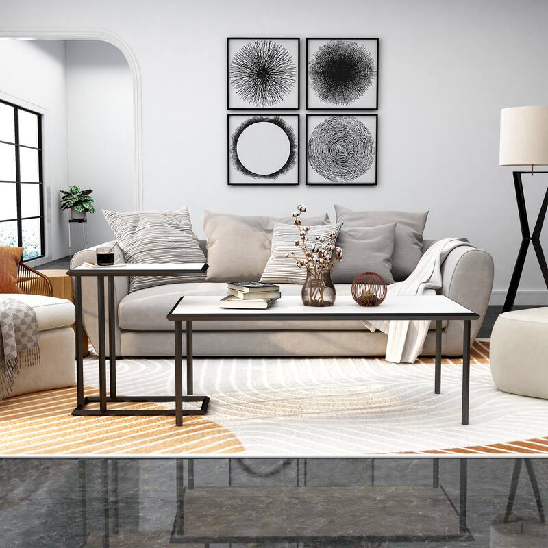 Dromara Contemporary White High Gloss 47-inch Steel 2-Piece Table Set by Furniture of America