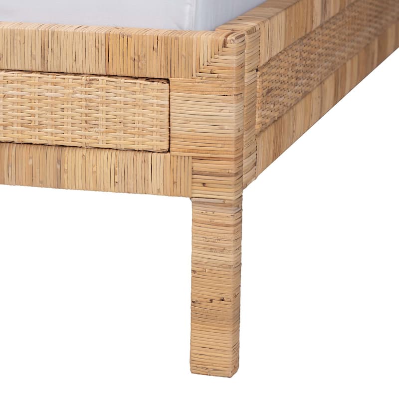 Kalimantan Natural Rattan Bed - Coastal Boho Style Bed Frame with Woven Detailing, Queen