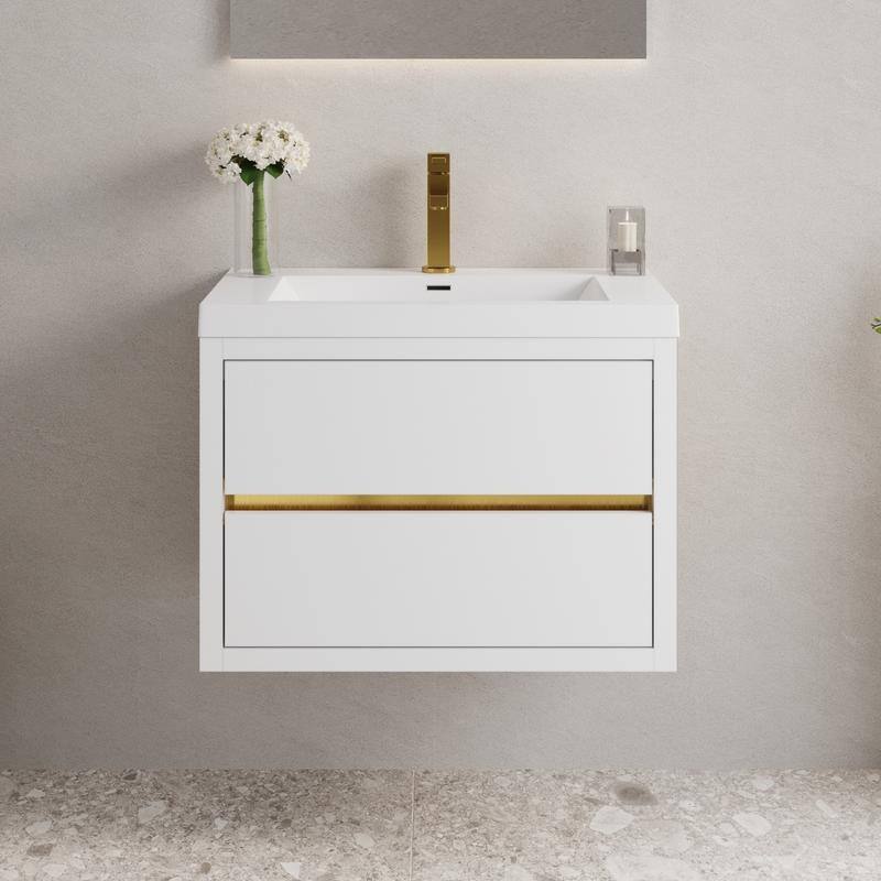 Abruzzo 30" Wall-Mount Bathroom Vanity with Stone Resin Top and Dual Soft-Close Drawers