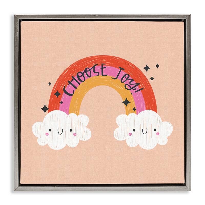 Stupell Choose Joy Happy Rainbow Framed Floater Canvas Wall Art Design By Sarah Hickman - 25 x 25 - Grey