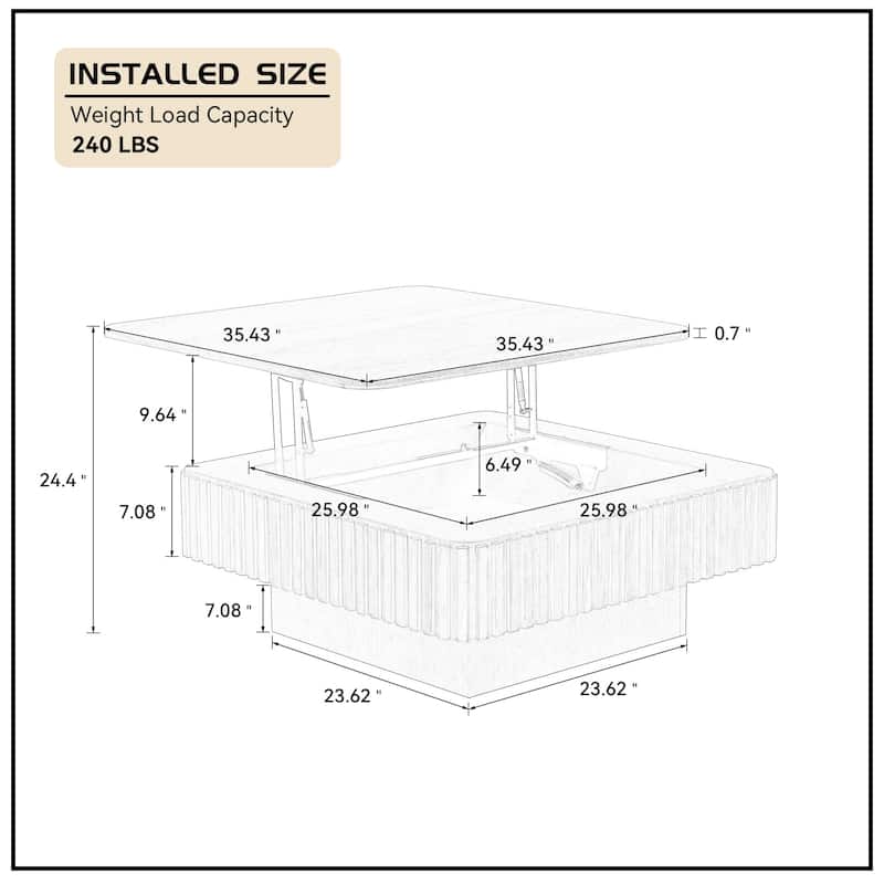 Modern Square Lift-Top Coffee Table with Hidden Storage