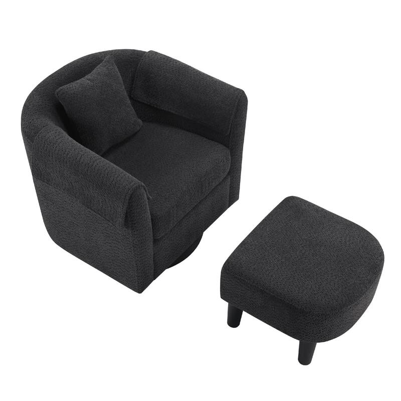 Homy Lin 360° Swivel Chenille Accent Chair with Ottoman,Armrests & Back Pillow, Comfy Living Room Armchair Set for Read or Relax