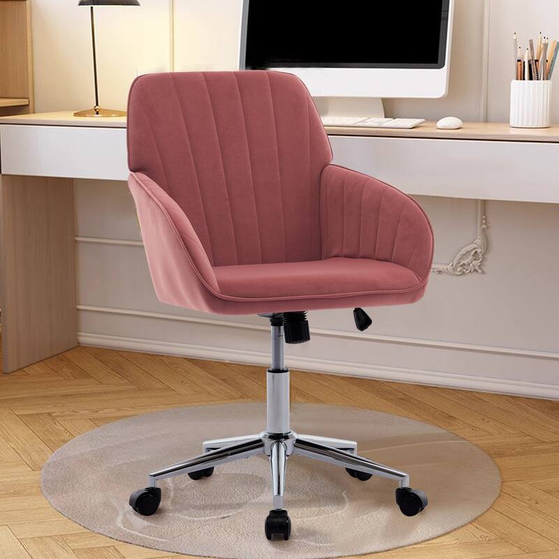 Velvet Home Office Chair, Ergonomic Swivel Study Desk Chair, Upholstered Vanity Chair with Backrest Seat and Metal Base - N/A