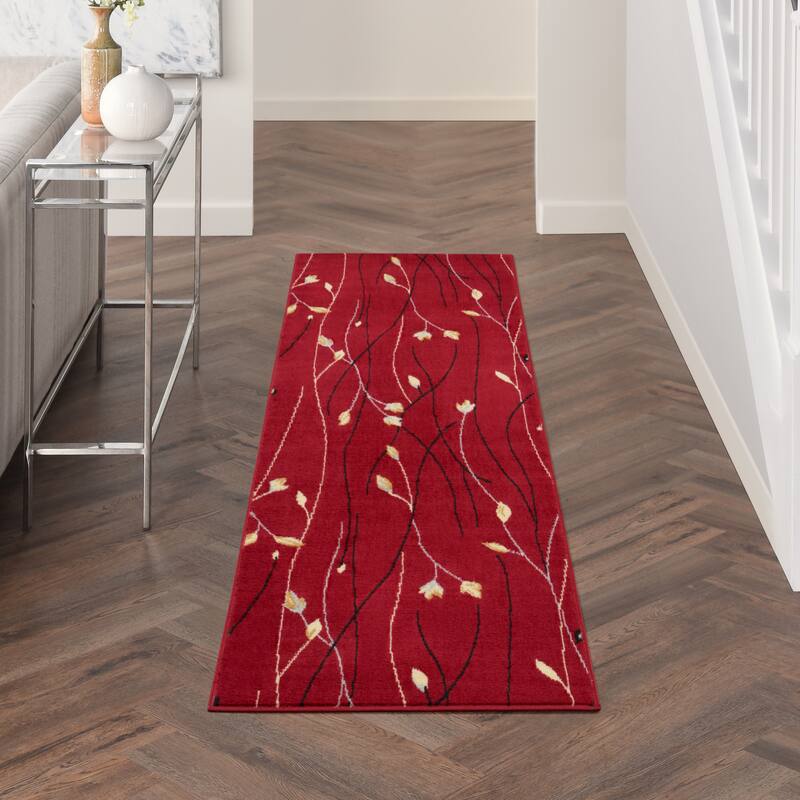Nourison Grafix Floral Botanical Transitional Area Rug - 2'3" x 7'6" Runner - Red