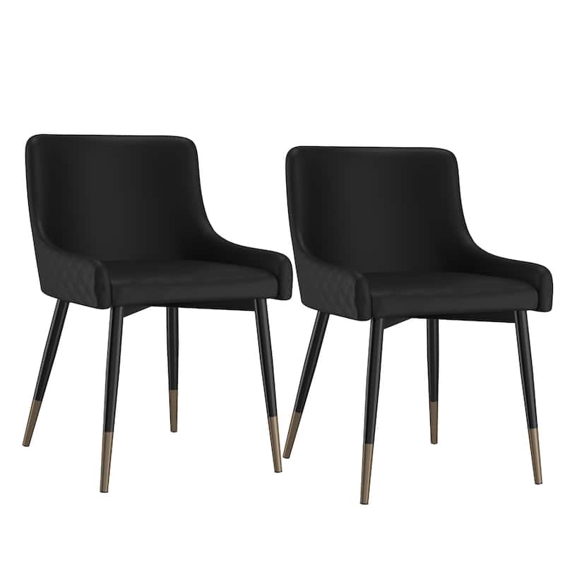 Set of 2 Modern Faux Leather and Metal Side Chair