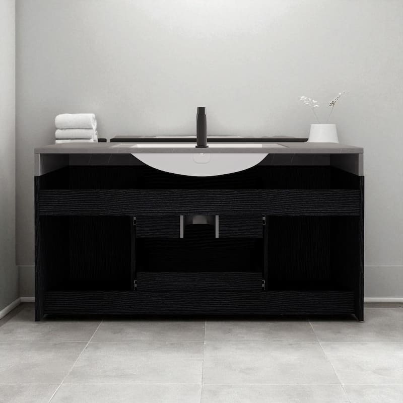 39.4" Floating Bathroom Vanity with Faux Marble Top, Ceramic Sink, Solid Wood Cabinets and Drawers, Wall Mounted Storage