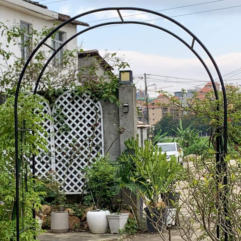 Garden Arch Arbor Trellis for Climbing Plants with Gate, Durable Metal Garden Arch Outdoor Wedding Arch, 7.15ft
