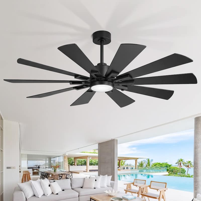 62/72-Inch Reversible 10-Blade Large Ceiling Fan with Light and Remote