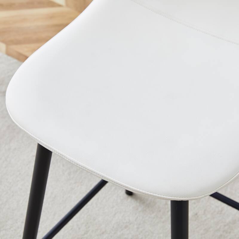 Counter Height Bar Stools Set of 2, PU Leather Bar Chair with Round Backrest, Kitchen Island Chairs with Footstool