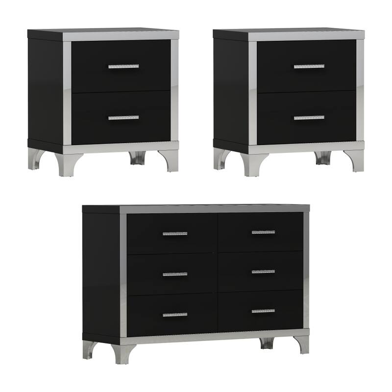Elegant 3-Piece Mirror Decoration Bedroom Set with Dresser and 2 Nightstands