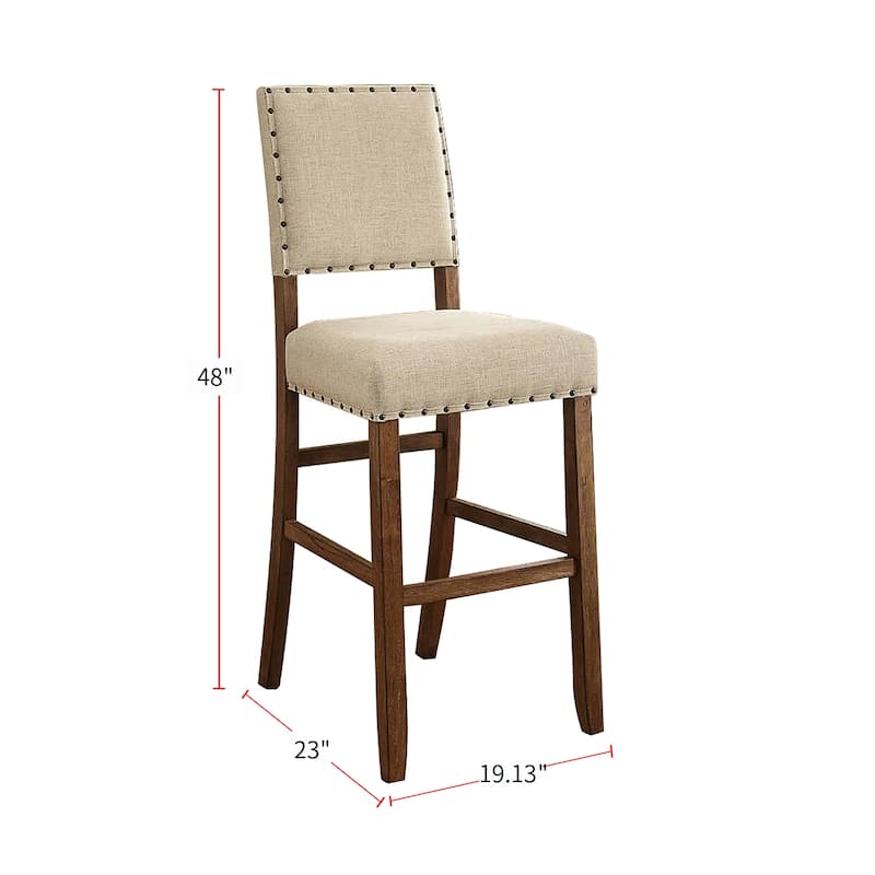 Set of 2 Fabric Upholstered Bar Chair in Beige and Rustic Oak