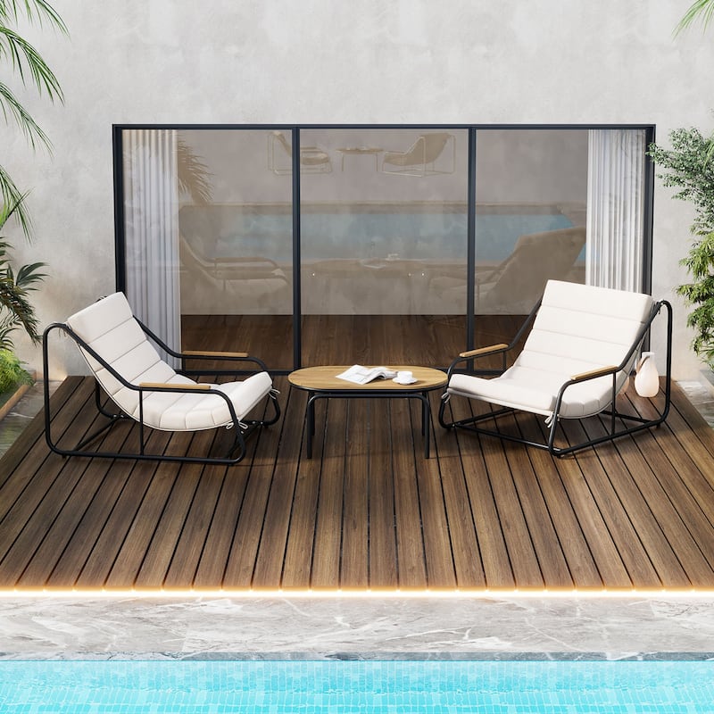 3-Piece Chaise Set, Adjustable with Wheels and Tables for Pool, Patio