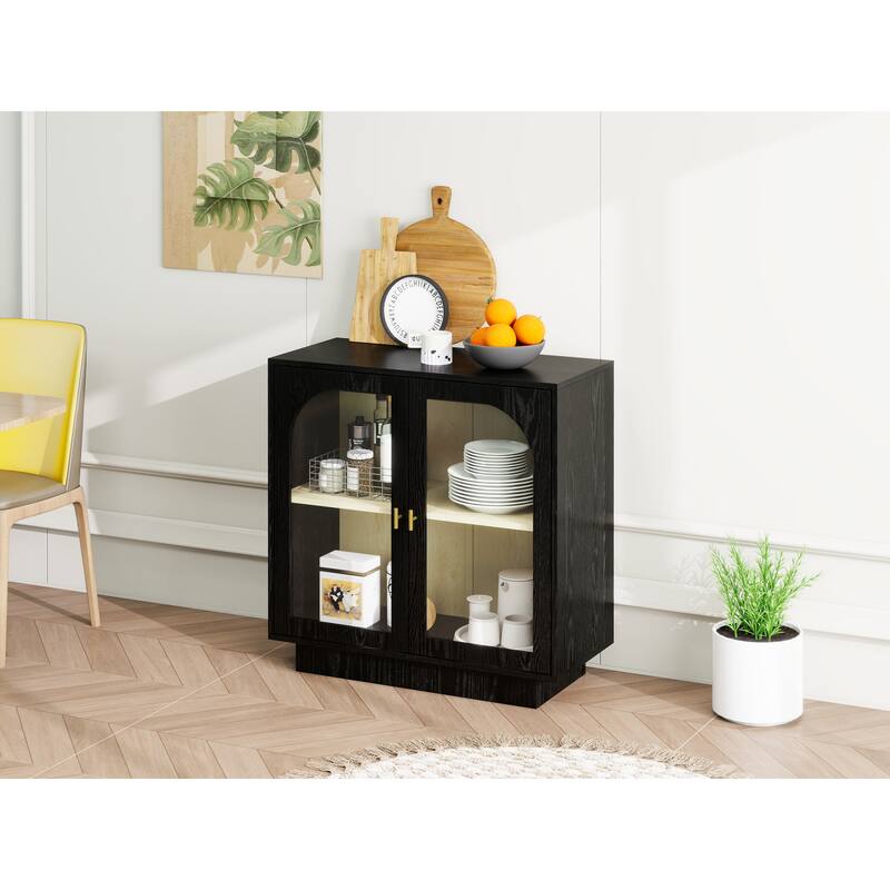 Storage Cabinet with 2 Acrylic Door, Wooden Kitchen Pantry Sideboard, Display Cabinet with Metal Handles & Adjustable Shelves