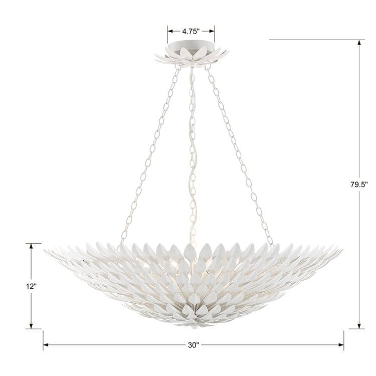Broche 8 Light Matte White Chandelier - 30'' W x 12'' H