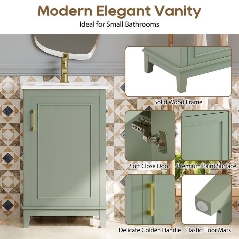 Modern 20" Bathroom Vanity with Freestanding Cabinet, Integrated Ceramic Basin & Storage