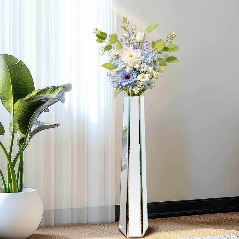Silver Glass Tall Floor Vase for Flower Arrangement