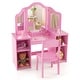 preview thumbnail 12 of 16, Gymax Kids Vanity 2 in 1 Princess Makeup Desk & Chair Set Safe Pink
