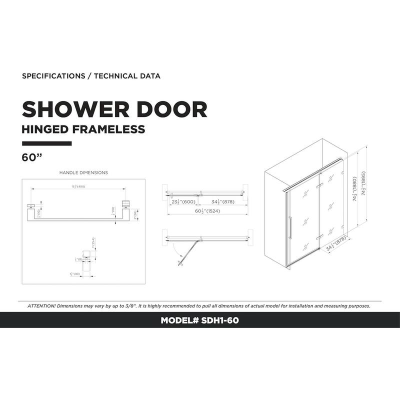 Frameless Clear Tempered Shower Glass Door with Shower Base Kit