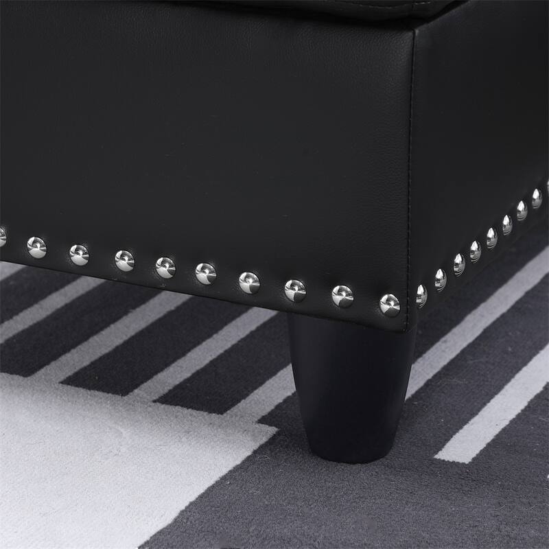 L-shaped Faux Leather Sectional Sofa with Ottoman and Pillows