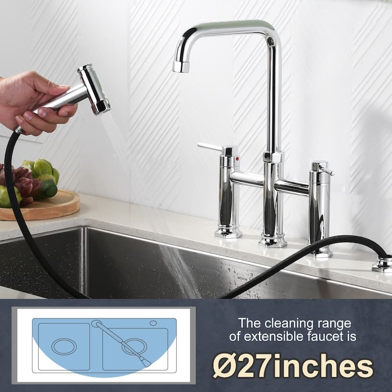 WOWOW Minimalist Bridge Kitchen Faucet with Side Sprayer