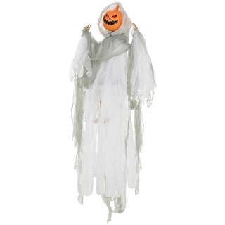 Animated Pumpkin Ghost with Glowing Red Eyes and Creepy Howling Sounds