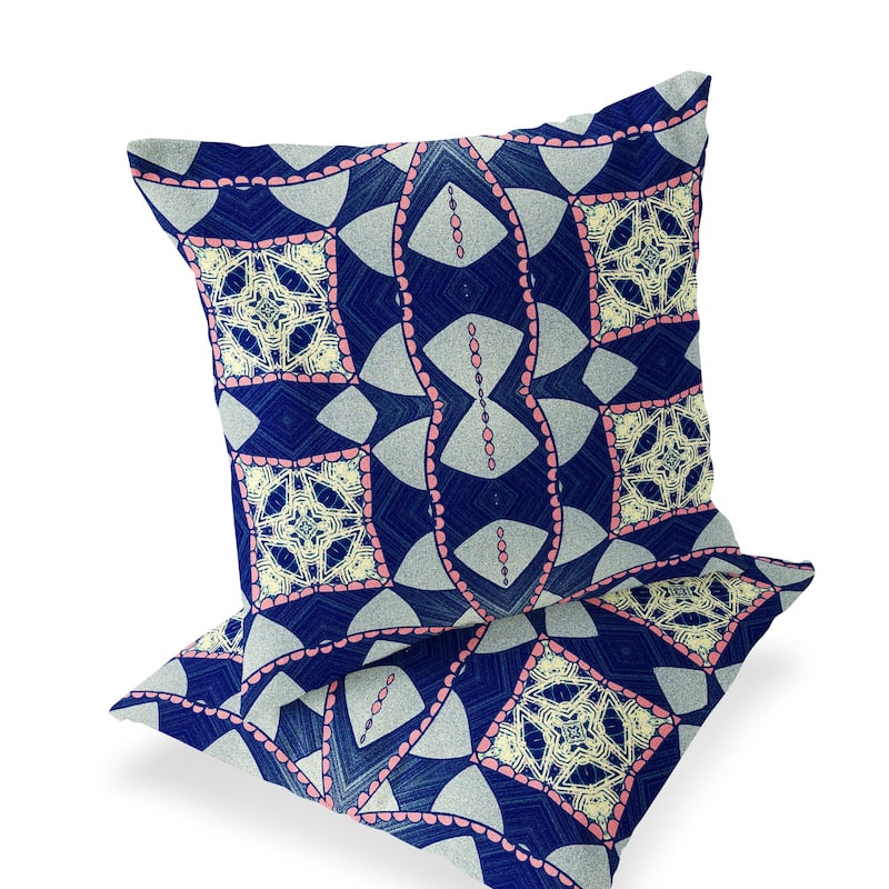 HomeRoots Set of Two 16" X 16" Blue and Pink Blown Seam Eclectic Indoor Outdoor Throw Pillow - 16.00' X '16.00' X '5.00