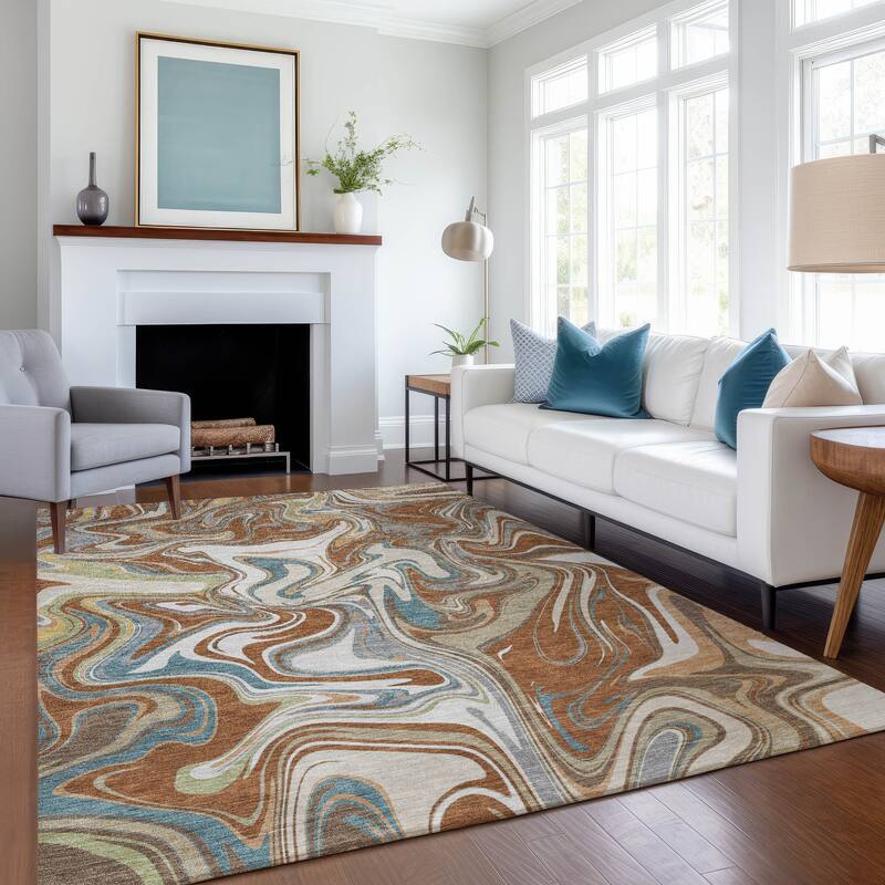 Machine Washable Indoor/ Outdoor Contemproary Fusion Chantille Rug