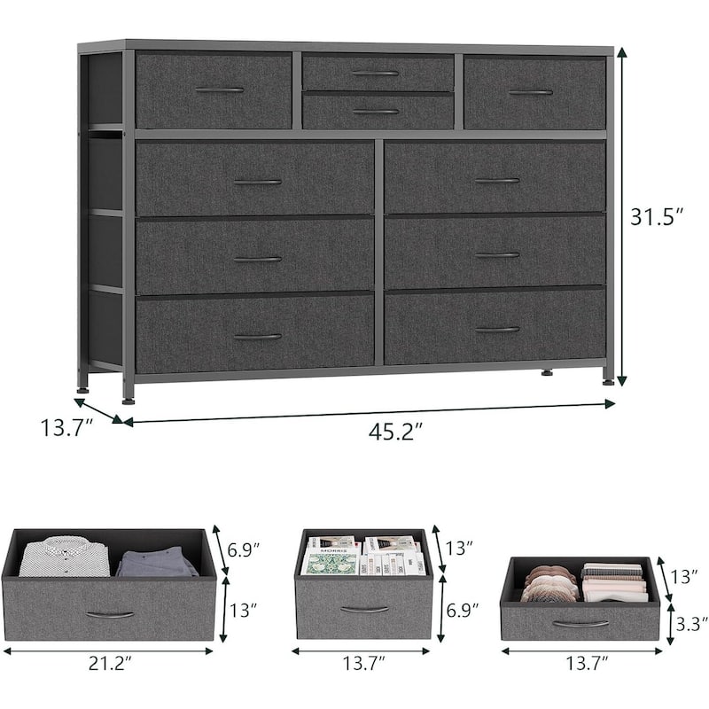 10 Drawer Dresser,TV Stand Entertainment Center Fabric Storage
