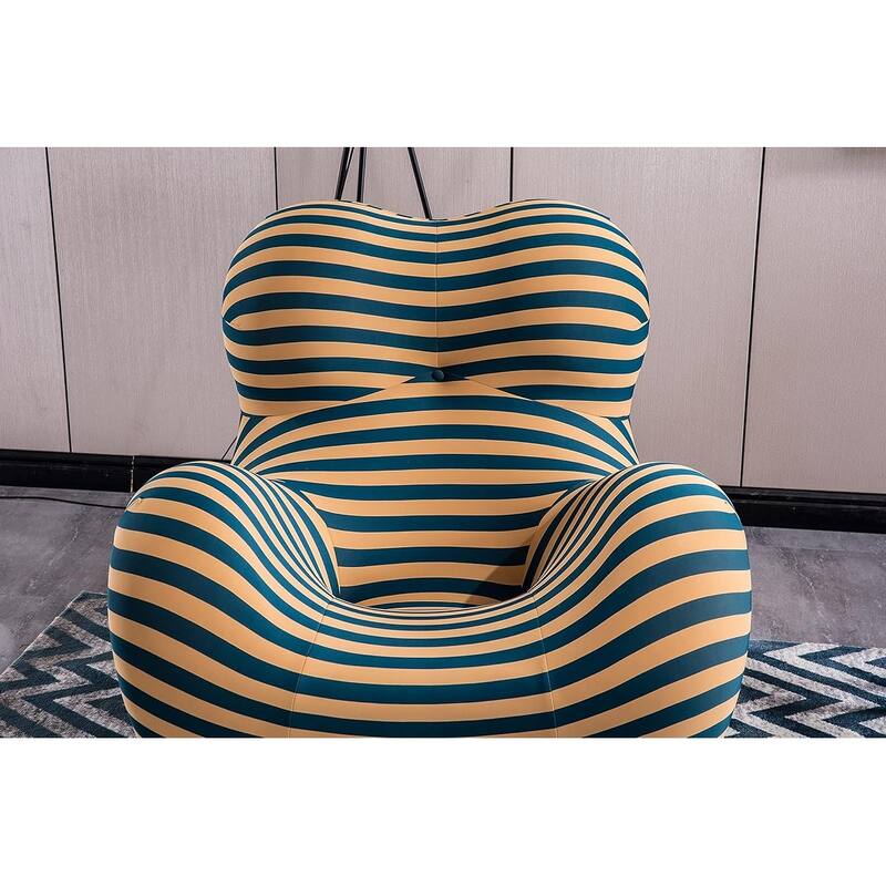 Yellow Stripe Barrel Chair w/ Ottoman Small Size Chairs & Ottoman Sets