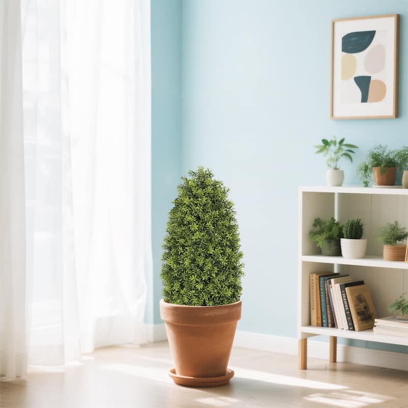 GDFStudio - Leontine Realistic Artificial Boxwood Cone Tree with Durable Plastic Material（Set of 2）