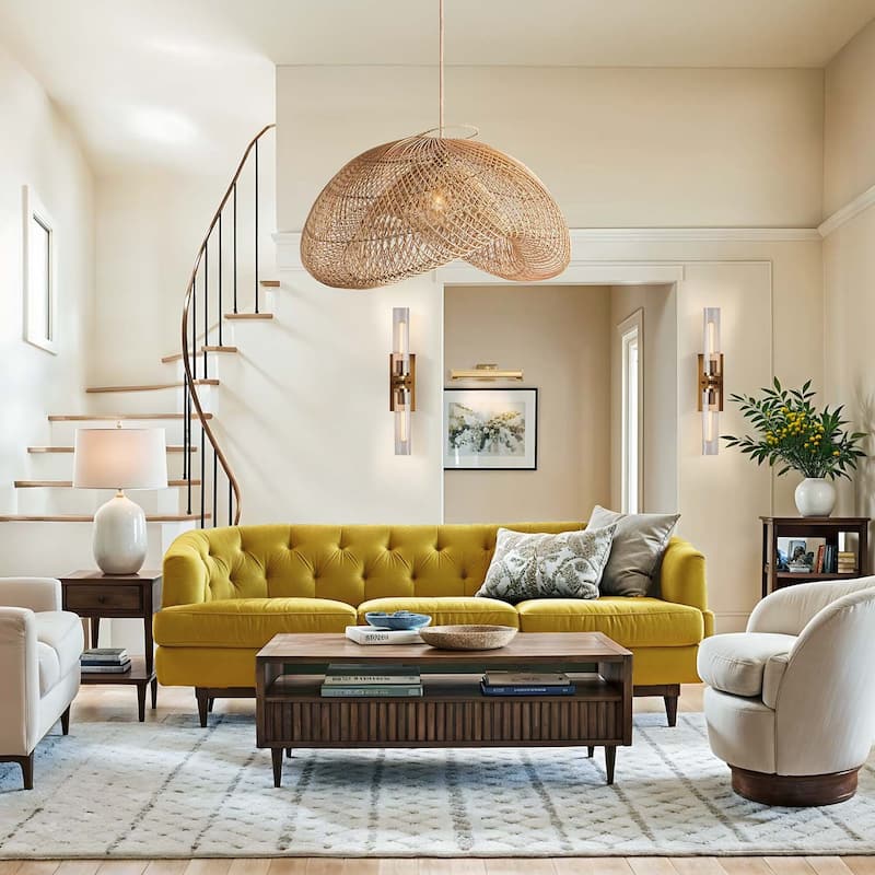 Sepherina Rattan Pendant Light Natural Large Sculptural Handwoven Light Fixture For Modern, Transitional, Farmhouse Room Décor.