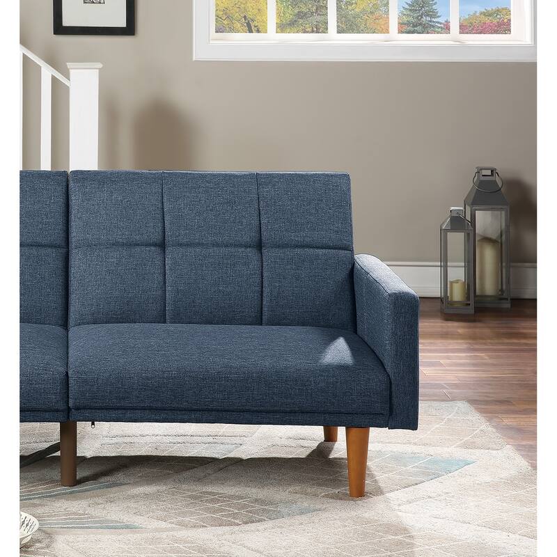 Transitional Fabric Adjustable Loveseat Couch, Convertible Sofa Bed with Tufted Cushion Back & Square Arms
