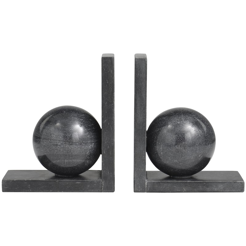 Marble Geometric Sleek Orb Decorative Bookends with L- Shaped Bases - Set of 2 White, Black, Gray - Roche River Decor