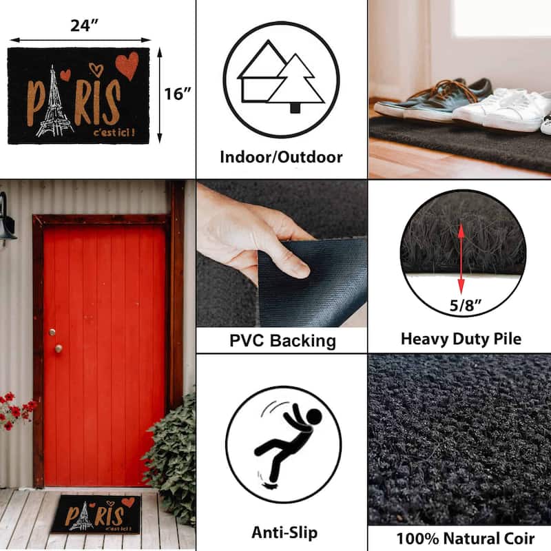 Sheltered Coconut Door Mat Printed Paris C'est Ici 24x16 Black