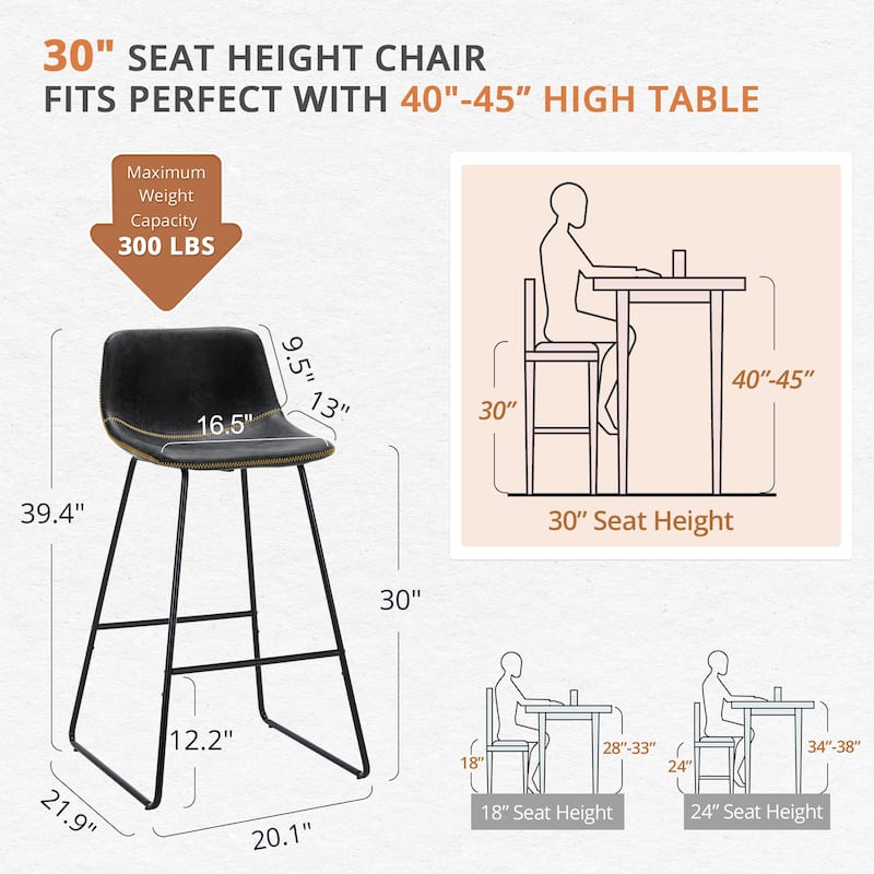 Modern 30.in Bar Height Bar Stool with PU Leather and Metal Frame Barstools for Kitchen Island