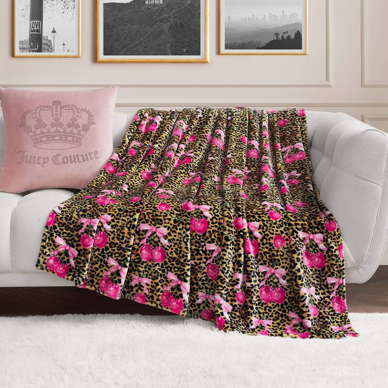 Juicy Couture 60"x70" Plush Throw Blankets - 60" x 70" - Hot Pink & Beige